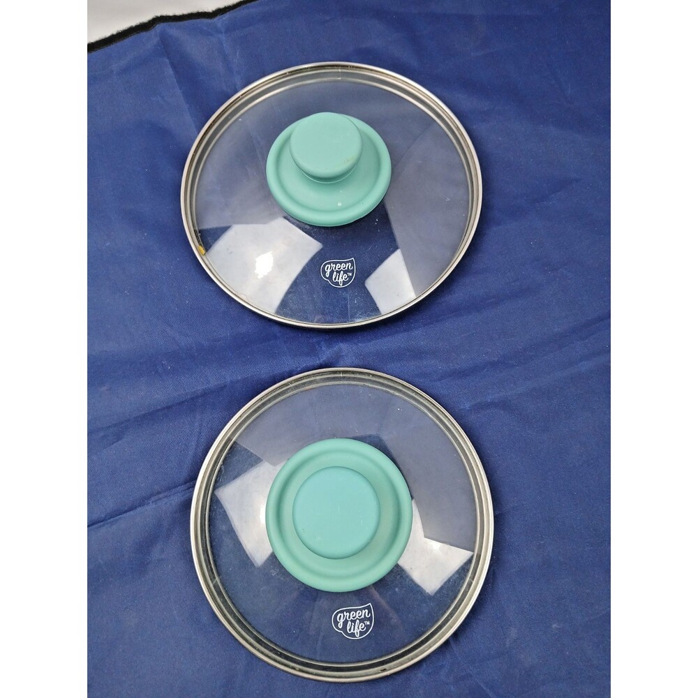 Green Life Replacement Glass Pot Lid  6" &  7" Metal Rim Teal Knob